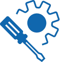 Blue gear and screwdriver symbol